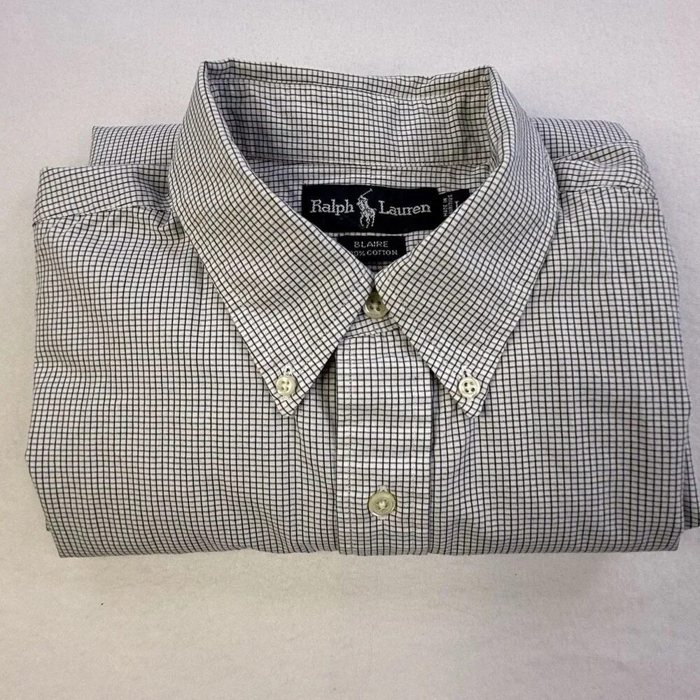 Ralph Lauren Blair Button Down Shirt Black/Blue Gingham l/s Men's Size L 1027